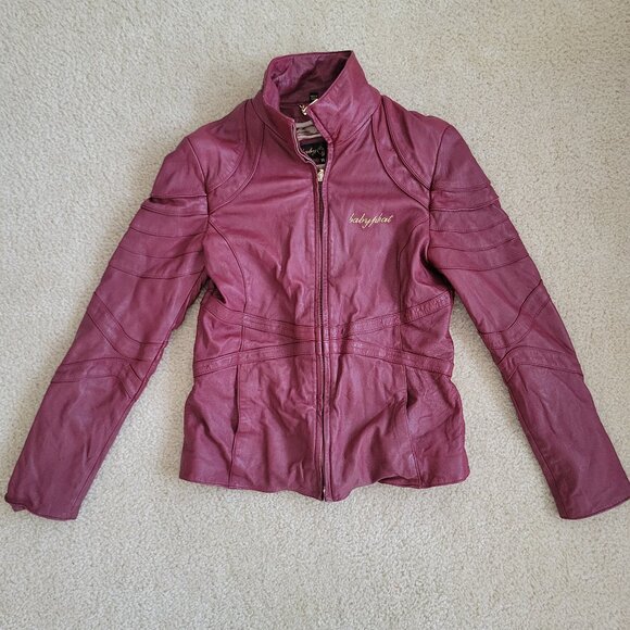 Baby Phat Woman Genuine Red Leather Jacket Size Medium Moto Logo y2k Vintage - Picture 1 of 9